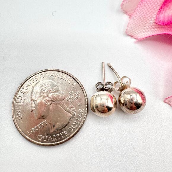 Vintage Sterling Silver 925 Ball Sphere Stud Earrings Patina Acid Tested 8 mm - Picture 9 of 12